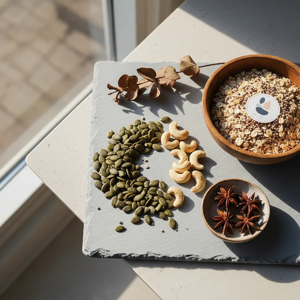 Zinc-rich foods including pumpkin seeds and cashews - zinc supplement for sensory health